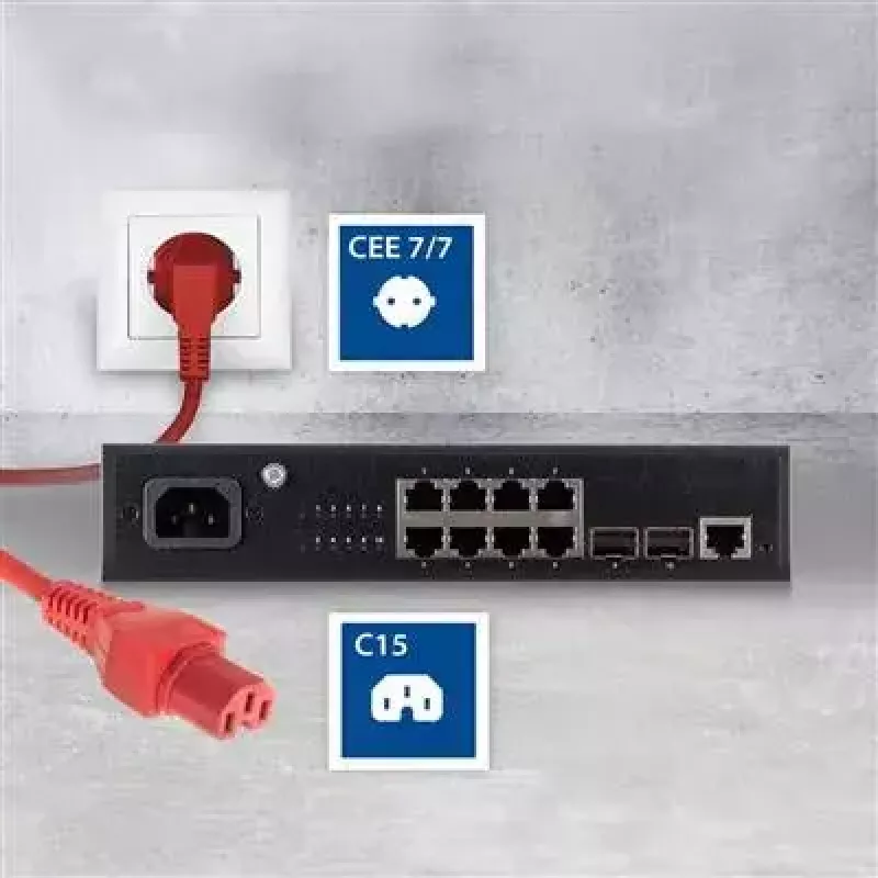 Kabel zasilający ACT CEE 7/7 męski kątowy C15 czerwony 1 m 250 V 10 A