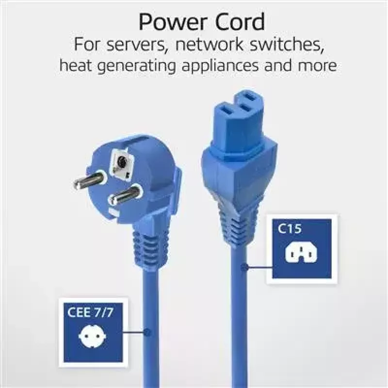 ACT Powercord przewód zasilający CEE 7/7 męski (kątowy) - C15 niebieski 1 m
