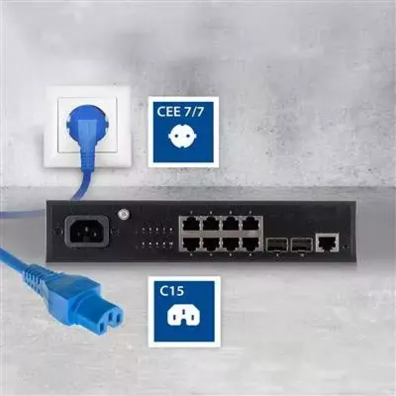 ACT Powercord przewód zasilający CEE 7/7 męski (kątowy) - C15 niebieski 1 m