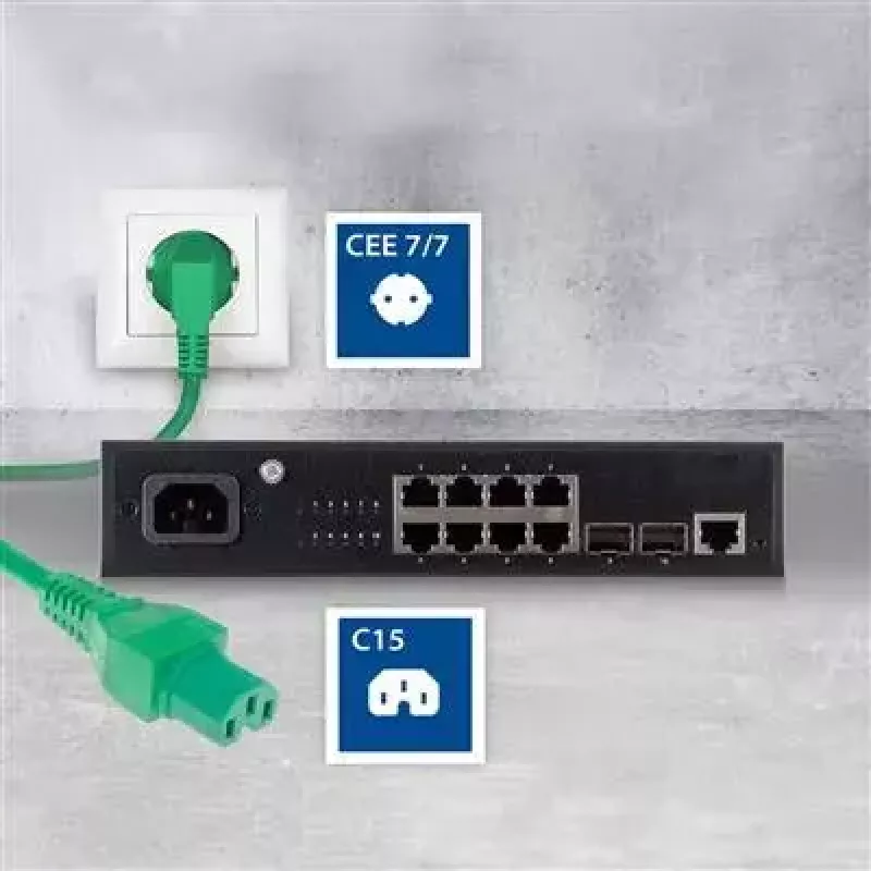 ACT Powercord przewód zasilający CEE 7/7 wtyk męski kątowy C15 zielony 1 m 250 V 10 A