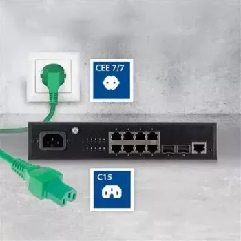 ACT Powercord przewód zasilający wtyczka CEE 7/7 męska kątowa C15 zielony 2 m 250 V 10 A