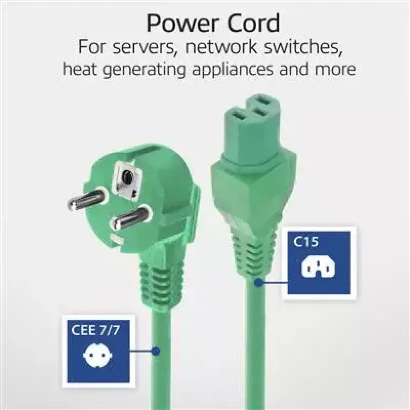 ACT Powercord przewód zasilający wtyczka CEE 7/7 męska kątowa C15 zielony 2 m 250 V 10 A