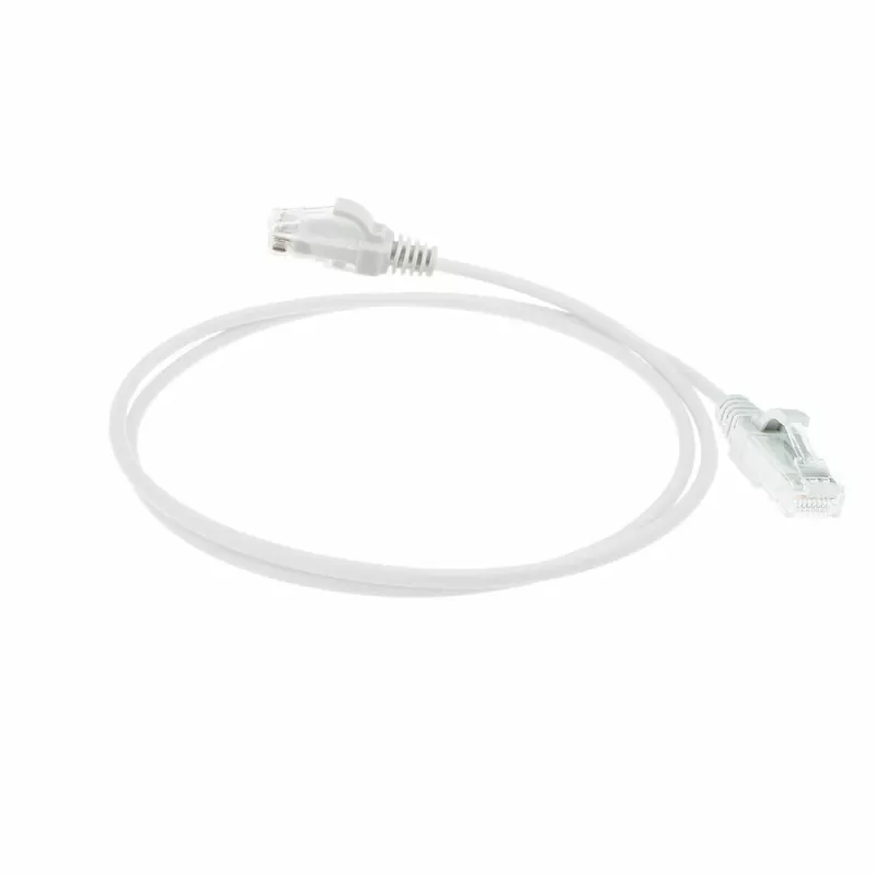 ACT Biały 7-metrowy kabel krosowy slimline LSZH U/UTP CAT6 do centrów danych z zaczepami antyzahaczającymi ze złączami RJ45