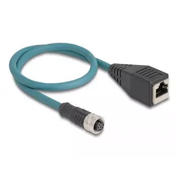 adapter kablowyowy DeLOCK M12 A kodowane 8-pinowe gniazdo żeńskie na RJ45 gniazdo żeńskie 50 cm