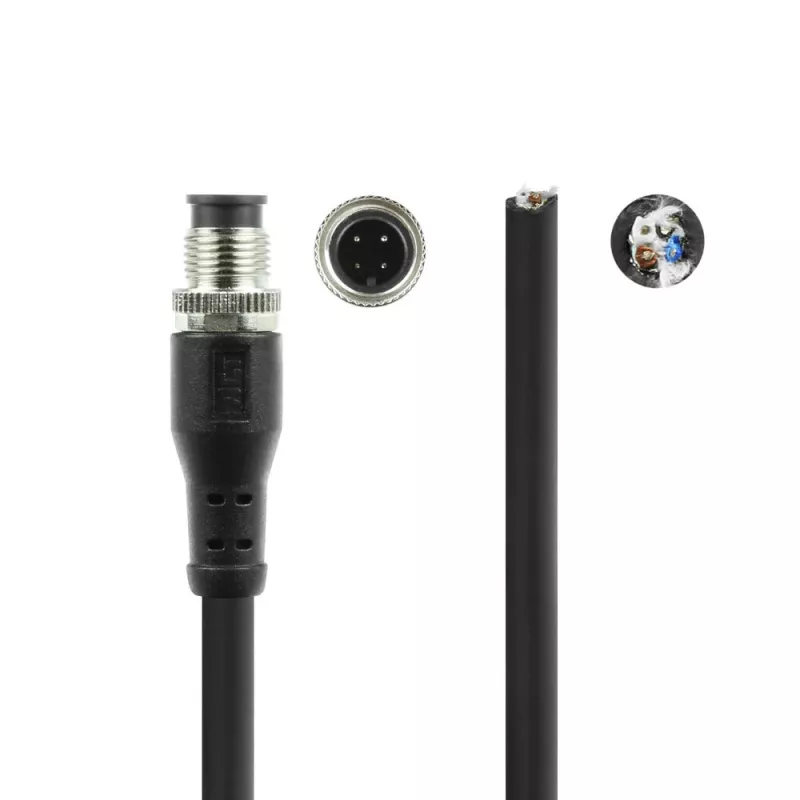 ACT Industrial 5,00 m kabel czujnika M12A 4-pinowy męski do otwartego końca Superflex Xtreme TPE, ekranowany
