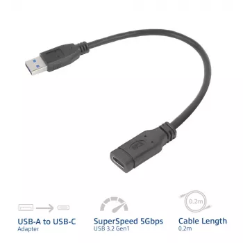 Adapter USB ACT AC7460 USB A męski na USB‑C żeński 24‑pin, 20 cm, 5 Gb/s