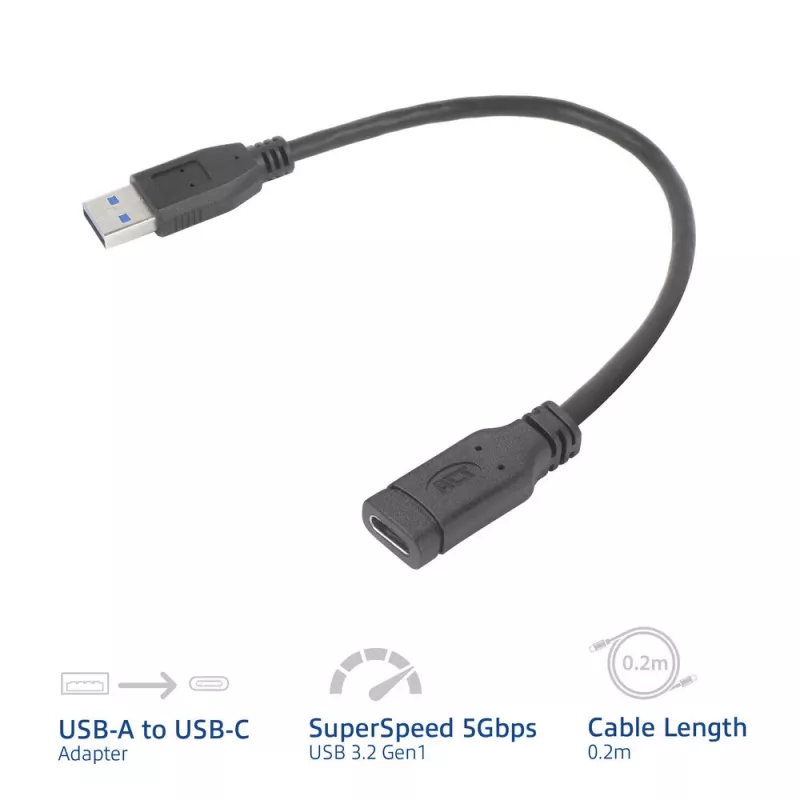 Adapter USB ACT AC7460 USB A męski na USB‑C żeński 24‑pin, 20 cm, 5 Gb/s