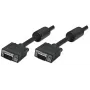 Kabel monitorowy Manhattan VGA (z rdzeniami ferrytowymi), 15 m, czarny, męski na męski, HD15, kabel o wyższej specyfikacji SVGA (w pełni kompatybilny), ekranowanie z rdzeniami ferrytowymi pomaga zminimalizować zakłócenia EMI dla lepszej transmisji obrazu, dożywotnia gwarancja