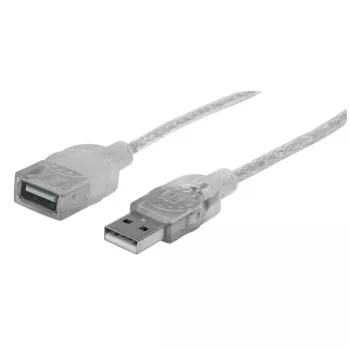 Manhattan Kabel przedłużający USB-A do USB-A, 1,8 m, męski na żeński, 480 Mb/s (USB 2.0), Hi-Speed USB, półprzezroczysty srebrny, dożywotnia gwarancja