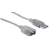 Manhattan Kabel przedłużający USB-A do USB-A, 1,8 m, męski na żeński, 480 Mb/s (USB 2.0), Hi-Speed USB, półprzezroczysty srebrny, dożywotnia gwarancja
