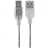 Manhattan Kabel przedłużający USB-A do USB-A, 1,8 m, męski na żeński, 480 Mb/s (USB 2.0), Hi-Speed USB, półprzezroczysty srebrny, dożywotnia gwarancja