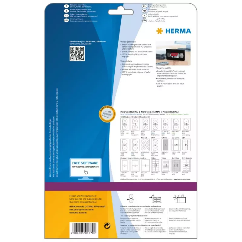 Samoprzylepne etykiety do drukarki HERMA Video labels A4 78.7x46.6 mm