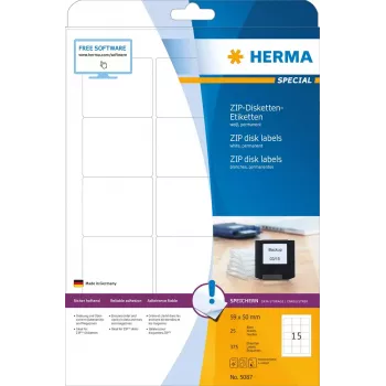 Etykiety HERMA ZIP dyskietki A4 59x50 mm biały papier matowy 375 szt.