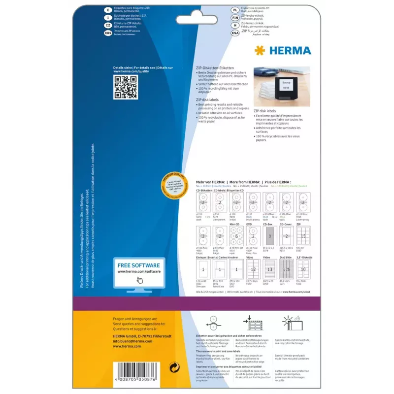 Etykiety HERMA ZIP dyskietki A4 59x50 mm biały papier matowy 375 szt.