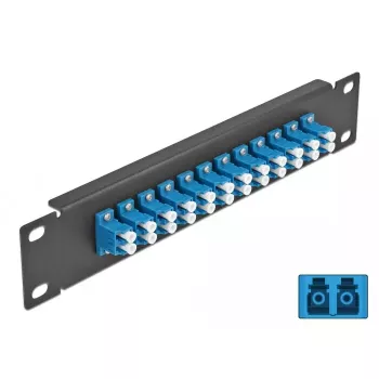 Fiber Optic Patch Panel DeLOCK 10 cali 12 portów LC Duplex niebieski 1U czarny