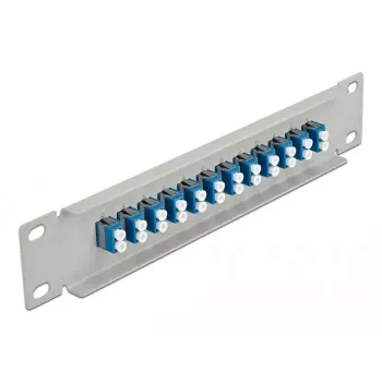 Patch panel światłowodowy DeLOCK 10 cali 12 portów LC Duplex niebieski 1U szary