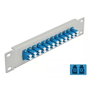 Patch panel światłowodowy DeLOCK 10 cali 12 portów LC Duplex niebieski 1U szary