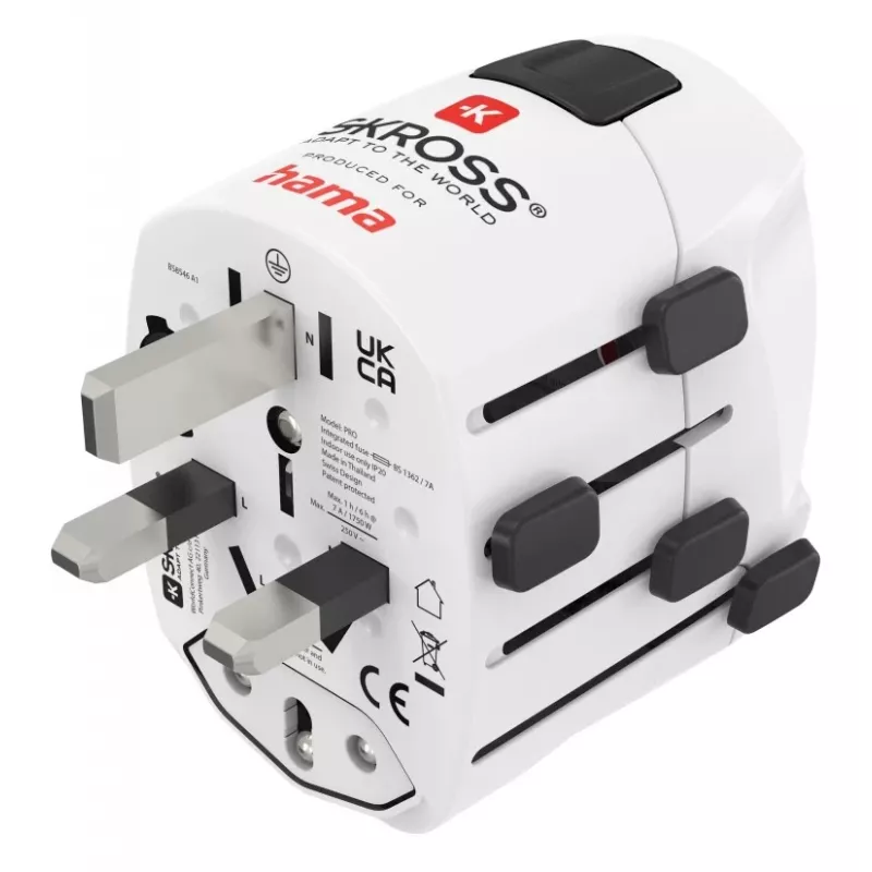 Hama World Travel Pro uniwersalny adapter zasilania Typ F Biały
