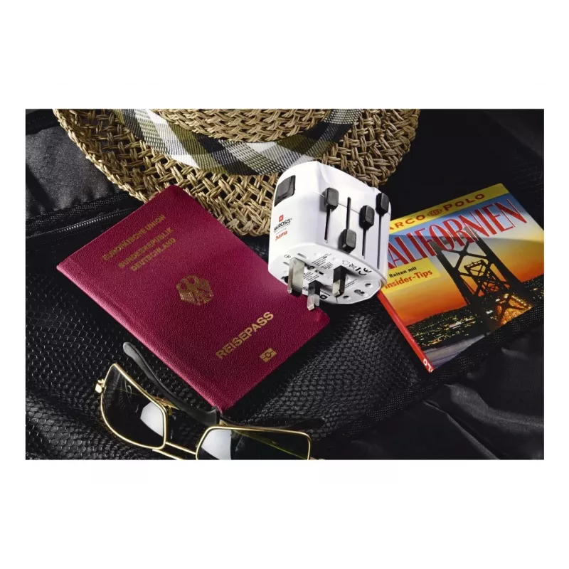 Hama World Travel Pro uniwersalny adapter zasilania Typ F Biały