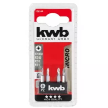 Zestaw bitów wkrętakowych KWB 128140 — 4 sztuki, Pozidriv PZ0 i PZ1, 28 mm