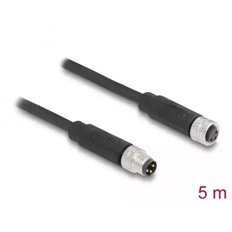 Kabel DeLOCK M8 3-pinowy z wtykiem i gniazdem, PUR TPU, 5 m