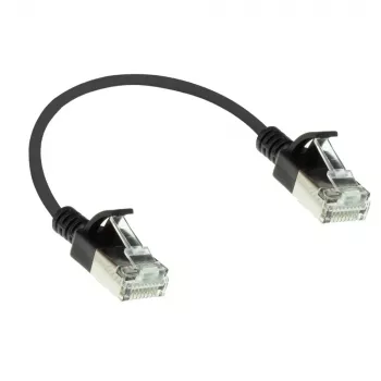 ACT Czarny 0,15 metra LSZH U/FTP CAT6A cienki patchcord do centrów danych z zatrzaskowymi złączami RJ45