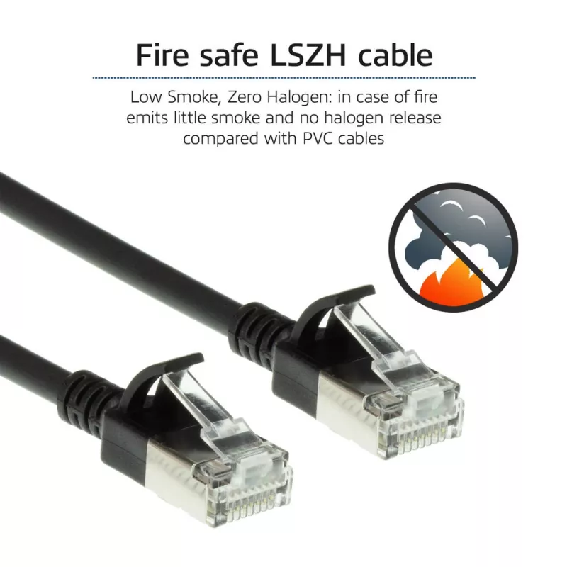 ACT Czarny 0,15 metra LSZH U/FTP CAT6A cienki patchcord do centrów danych z zatrzaskowymi złączami RJ45