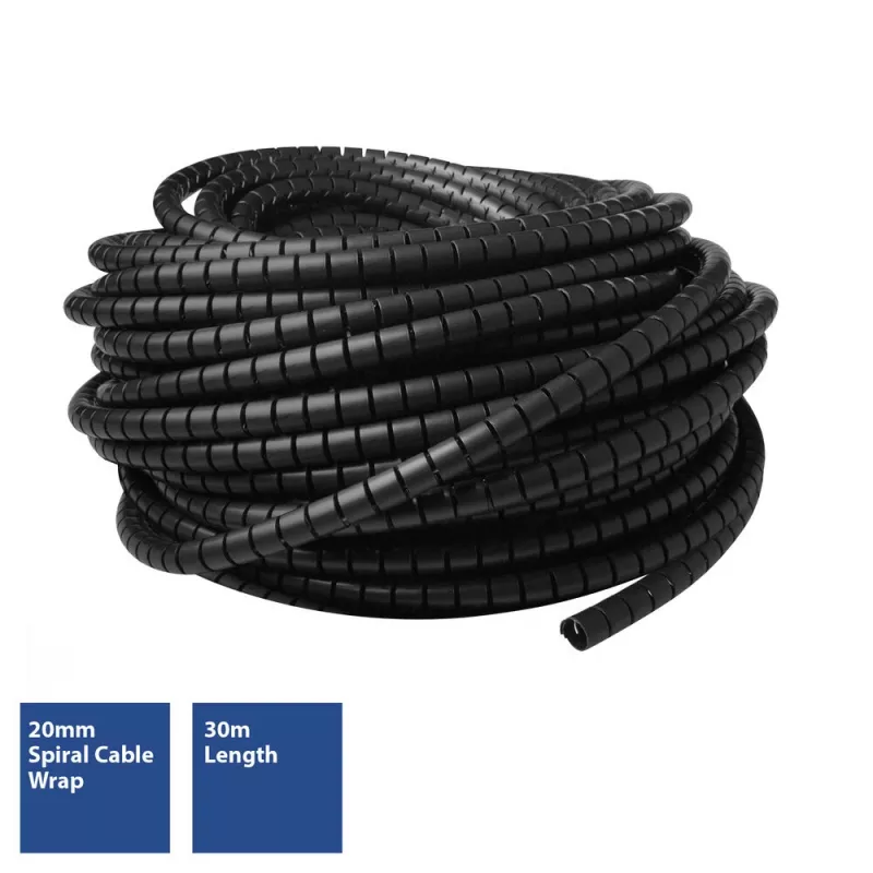 Spiralna osłona kabla ACT 20 mm, długość 30 metrów, Zarządzanie kablami, Czarny, Polichlorek winylu (PVC)