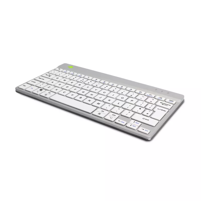 Ergonomiczna klawiatura R-Go Tools R-Go Compact Break, kompaktowa klawiatura z oprogramowaniem przypominającym o przerwach, QWERTY (UK), Bluetooth, biała