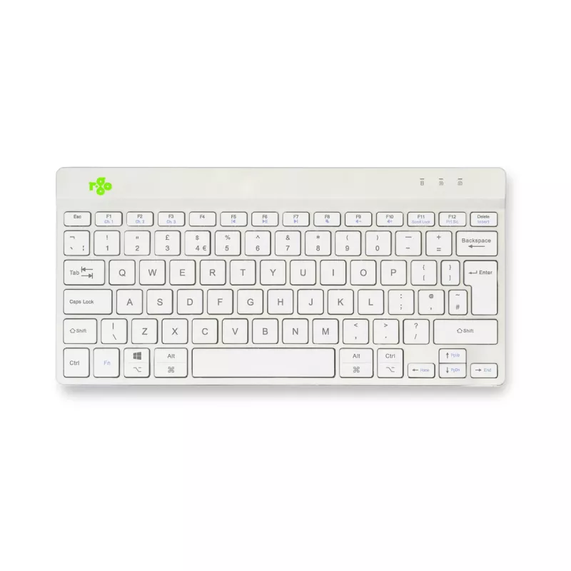 Ergonomiczna klawiatura R-Go Tools R-Go Compact Break, kompaktowa klawiatura z oprogramowaniem przypominającym o przerwach, QWERTY (UK), Bluetooth, biała