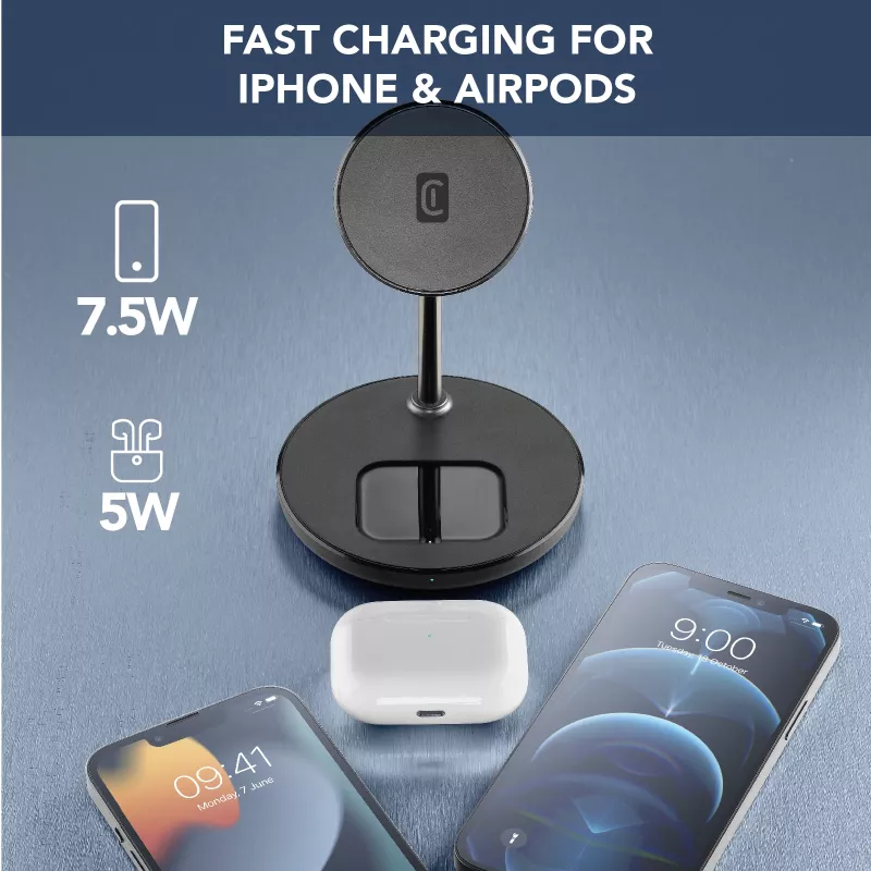 Cellularline Mag Duo Wireless Charger 2-w-1 bezprzewodowa podstawka ładująca do urządzeń Apple