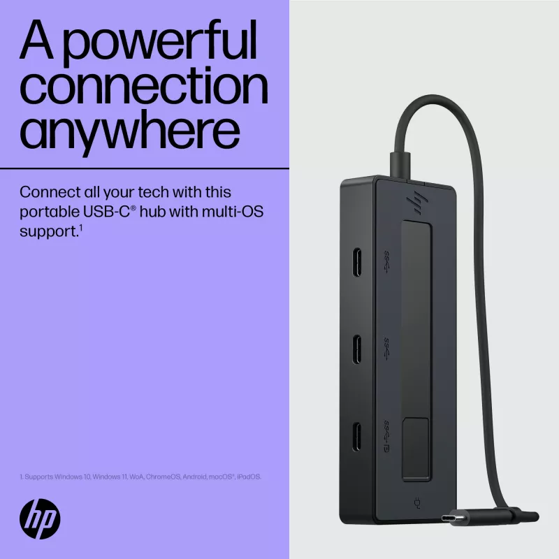HP 4K USB-C Multiport Hub, USB Type-C, USB Type-C, 10000 Mbit/s, 3840 x 2160, czarny, 65 W