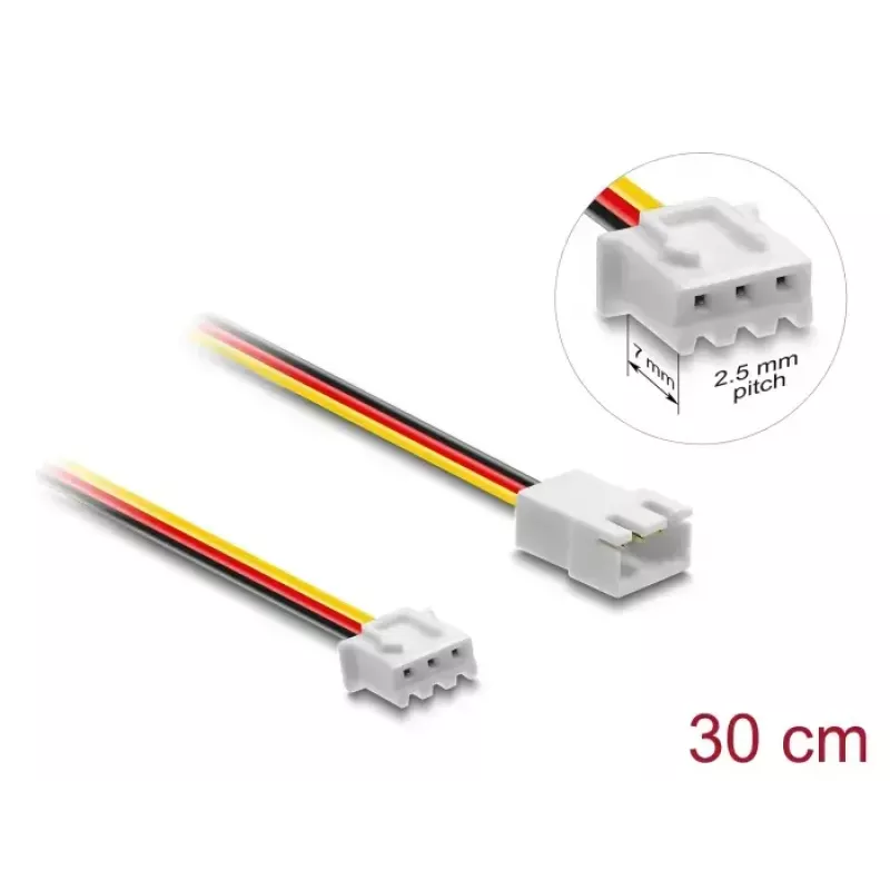 Przedłużacz kablowy DELOCK 3-pin (JST) model 90867, PVC, przewód 1,3 mm, pojedyncza końcówka 30 cm, czarny/czerwony/biały/żółty
