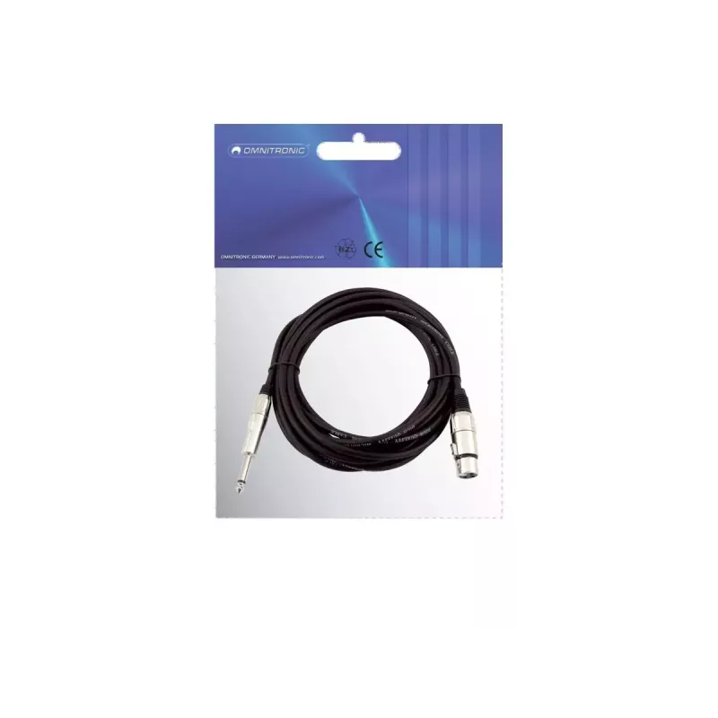 Kabel audio 2 m Omnitronic 3022516M XLR 3-pin 6,35 mm czarny