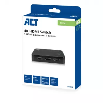 Przełącznik HDMI ACT 4K 3x1 Czarny 60Hz 1920x1080 3840x2160