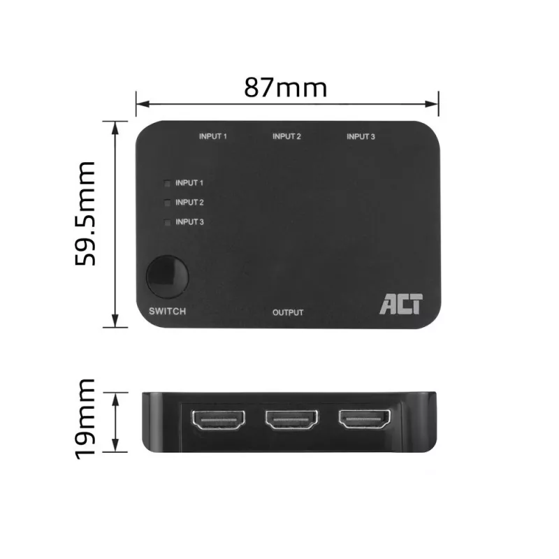 Przełącznik HDMI ACT 4K 3x1 Czarny 60Hz 1920x1080 3840x2160