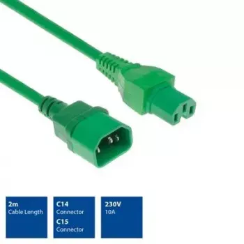 ACT Powercord C14 - C15 zielony 2 m kabel H05RN-F 250V 10A