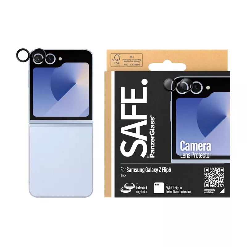 Osłona obiektywu aparatu PanzerGlass SAFE. do Samsung Galaxy Z Flip6 Czarna Odporna na zarysowania i wstrząsy