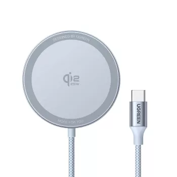 Bezprzewodowa ładowarka samochodowa UGREEN MagFlow (zasilana przez USB, wejście 12 V, szary) do smartfonów