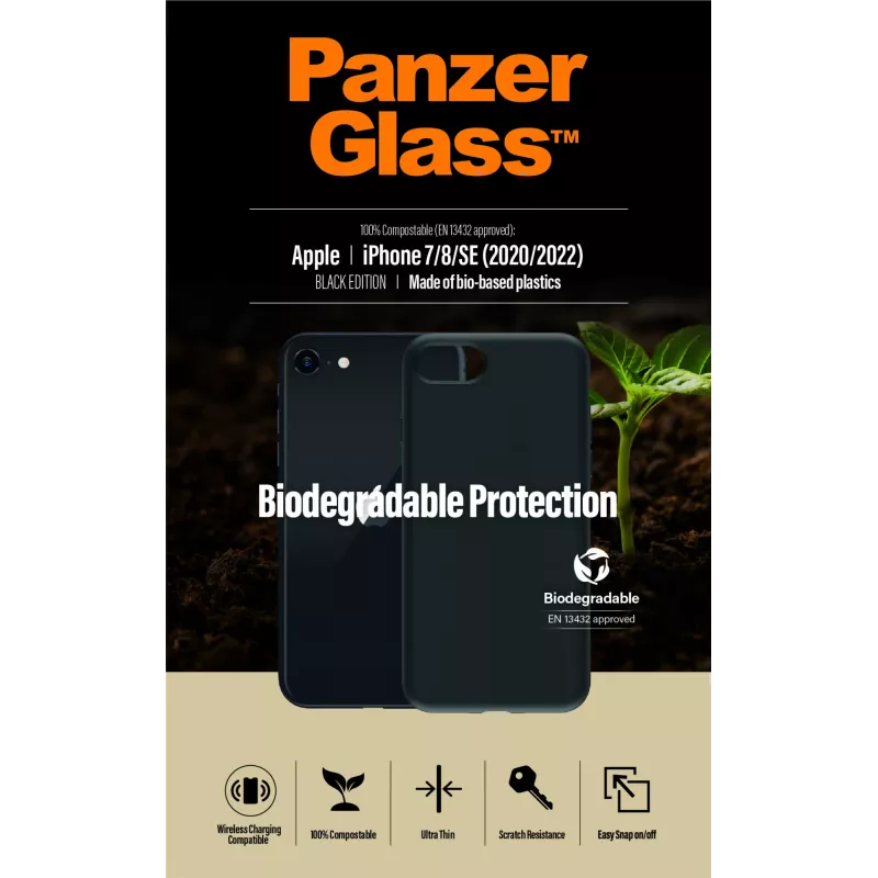 Cover PanzerGlass Biodegradable etui iPhone 6 6s SE 2020 2022 7 8 Czarny