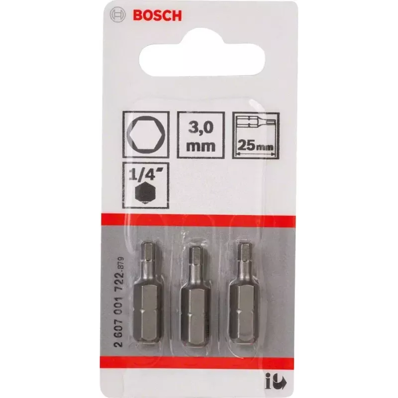 Końcówka wkrętakowa Bosch 2607001722, ekstra twarda, Hex 3 mm, 25 mm, 3 szt.