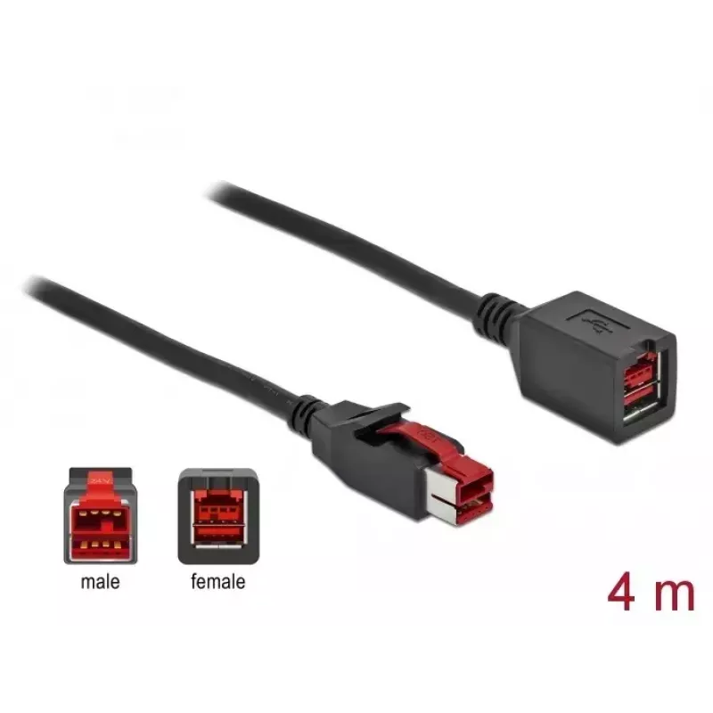 Przedłużacz USB zasilany DeLOCK 85988 24 V 4 m czarny