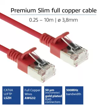 ACT Czerwony kabel krosowy 0,25 m LSZH U/FTP CAT6A slimline do centrów danych z wtykami RJ45