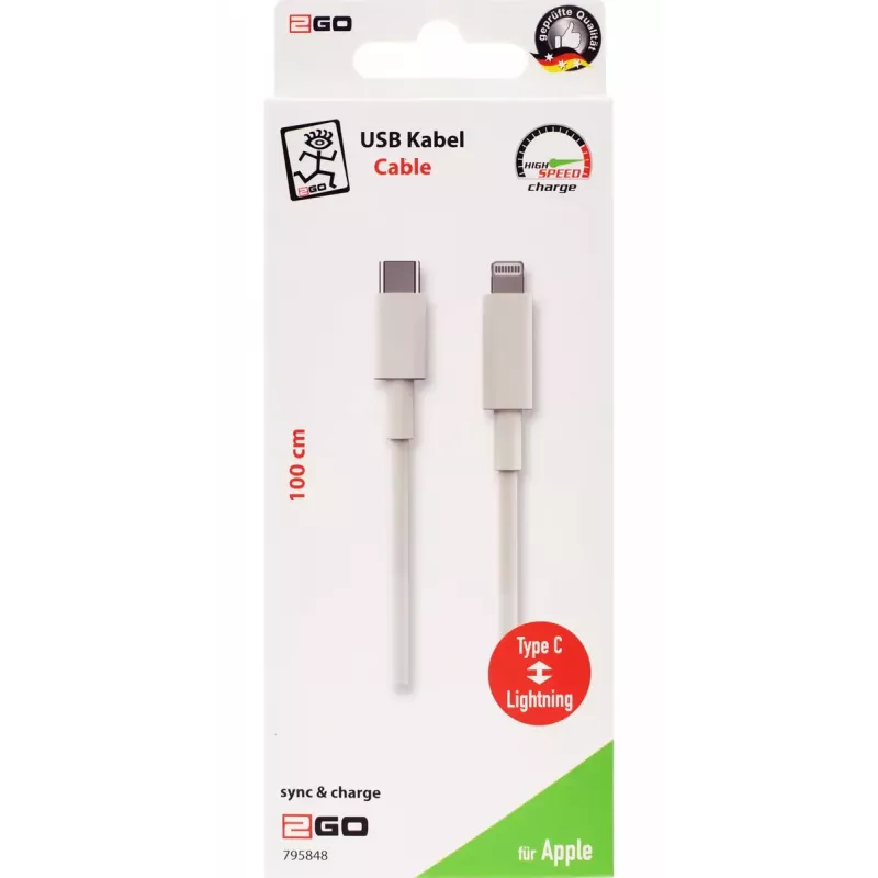 Kabel Lightning 2GO 795848 1m USB C do Lightning Biały