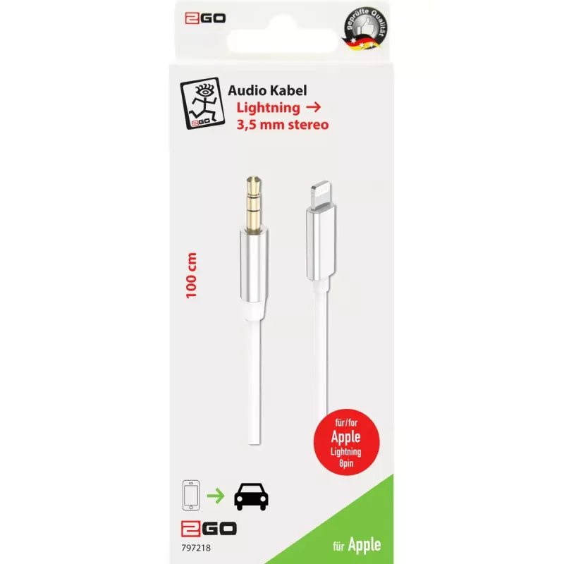 Kabel audio 2GO 797218 1m 3.5mm Lightning Biały