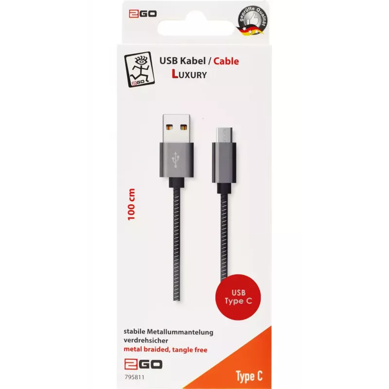 Kabel USB 2GO 795812 USB 3.2 Gen 1 1m USB B USB C Szary