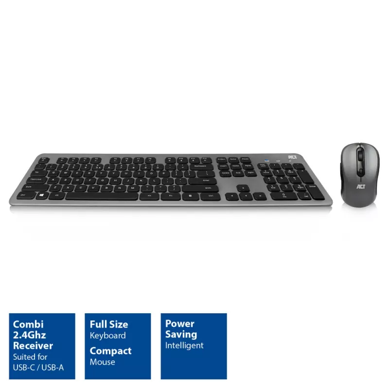 ACT Wireless klawiatura and mysz set, USB-C/USB-A combi receiver (Qwerty/US layout)