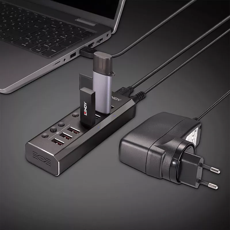 Lindy 4 Port USB 3.0 Hub z 3 portami Quick Charge 3.0