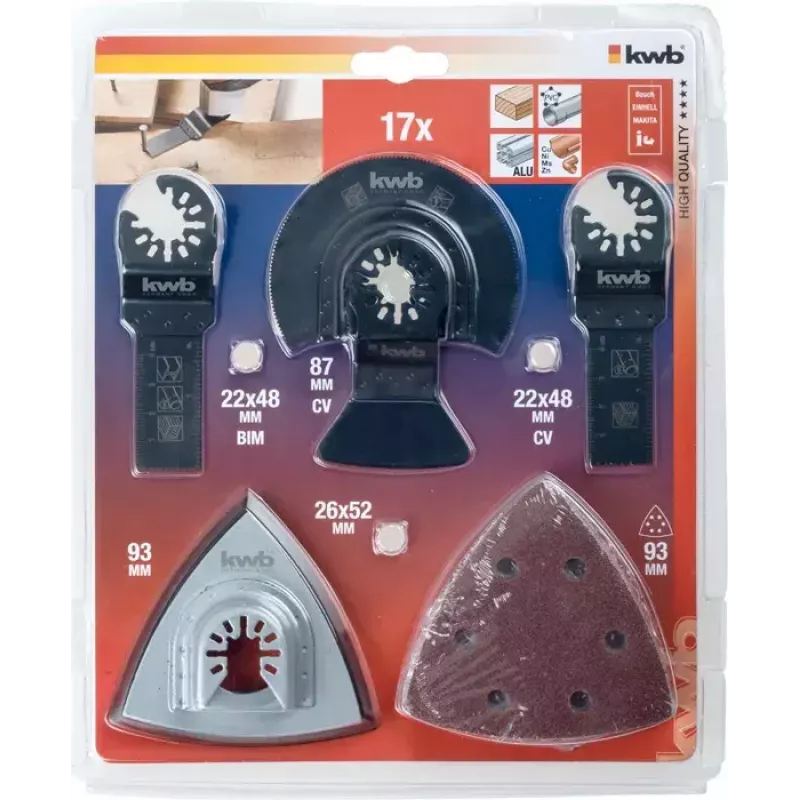 Zestaw ostrzy kwb Universal kit 17 szt. do aluminium, betonu, miedzi, płyt gk, tworzyw sztucznych, blachy i drewna