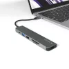Hub interfejsu Epico 9915112100080 — USB Typu-C host, HDMI, USB 2.0, USB Typu-C, czytnik kart MicroSD/SD, aluminium/TPU, szary